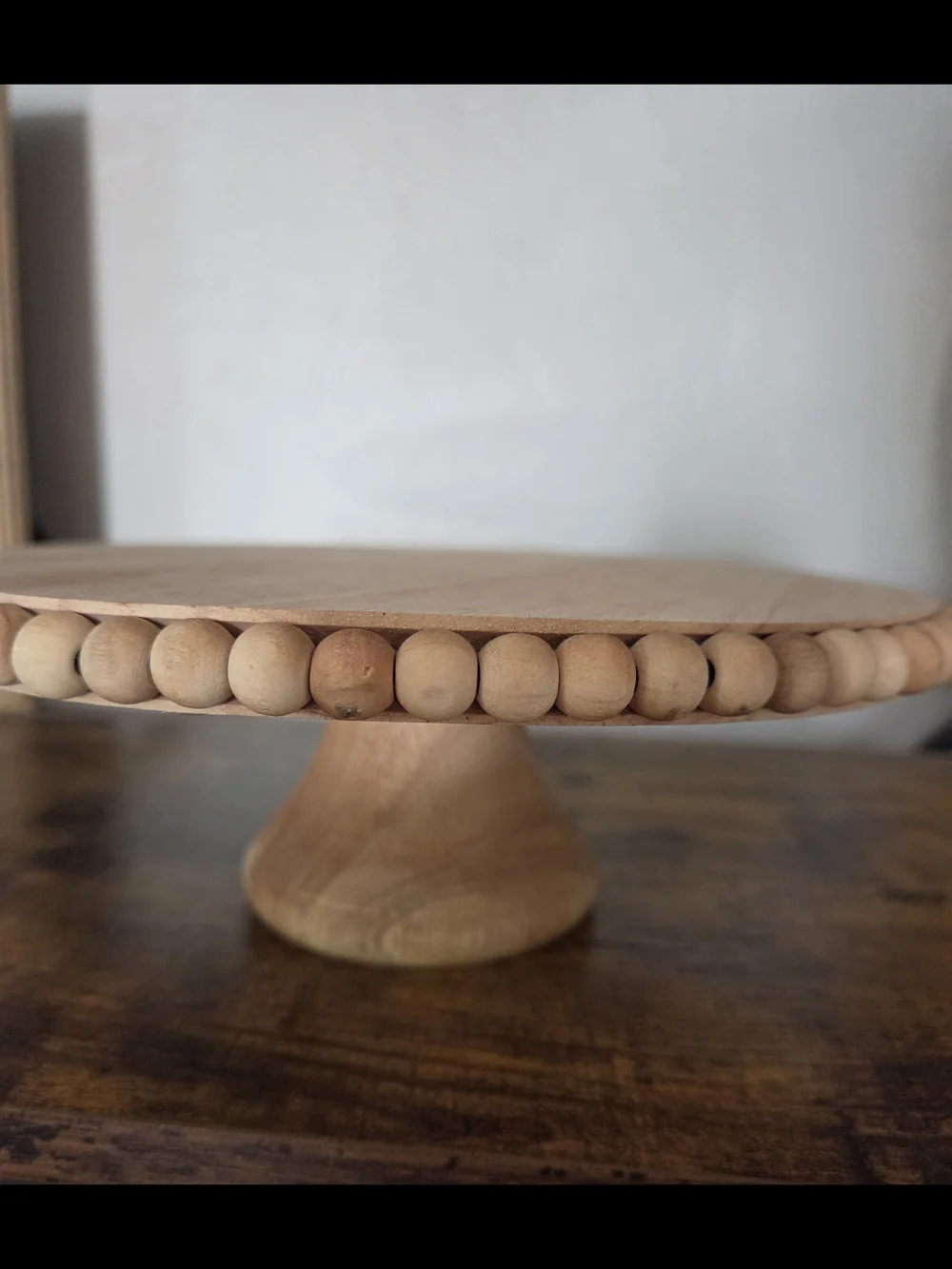 Wooden Beaded Cake Stand - Natural